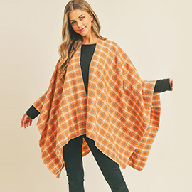 Plaid Check Pattern Ruana Poncho