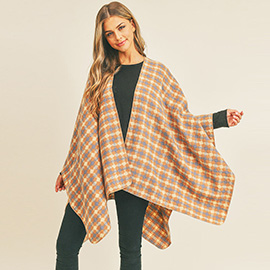 Plaid Check Pattern Ruana Poncho