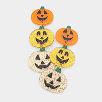 Acetate Triple Halloween Pumpkin Drop Down Earrings