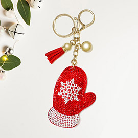 Bling Christmas Glove Tassel Keychain