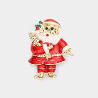 Rhinestone Pave Christmas Santa Pin Brooch