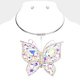 Stone Embellished Butterfly Pendant Necklace