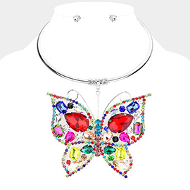 Stone Embellished Butterfly Pendant  Necklace