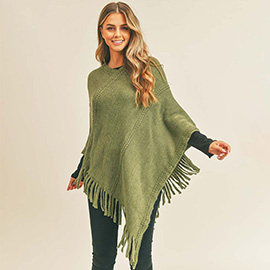 Embossed Dotted Line Tassel Poncho