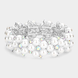 Pearl Flower Cluster Link Stretch Bracelet