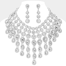 Round Teardrop Stone Cluster Evening Bib Necklace