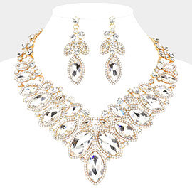 Marquise Stone Cluster Embellished Evening Necklace