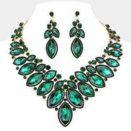 Marquise Stone Cluster Embellished Evening Necklace