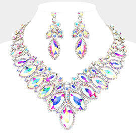 Marquise Stone Cluster Embellished Evening Necklace