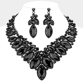 Marquise Stone Cluster Embellished Evening Necklace