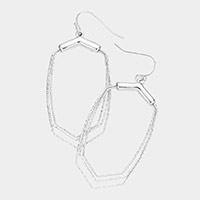 Textured Metal Triple Wire Open Hexagon Dangle Earrings