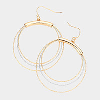 Textured Metal Triple Wire Open Circle Dangle Earrings