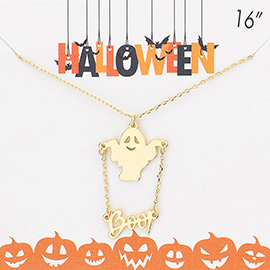 Boo Metal Message Halloween Ghost Pendant Necklace