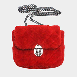 Solid Faux Fur Crossbody Bag