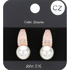 Pearl Accented CZ Embellished Evening Earrings