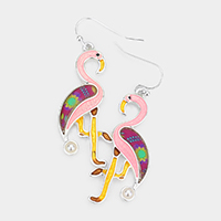 Pattern Detailed Flamingo Dangle Earrings