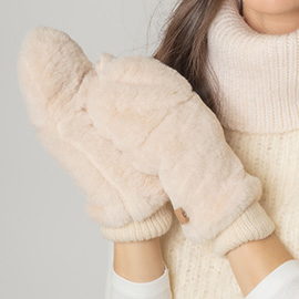 Solid aux Fur Mitten Gloves