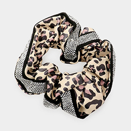 Leopard Bling Faux Leather Scrunchie Hair Band