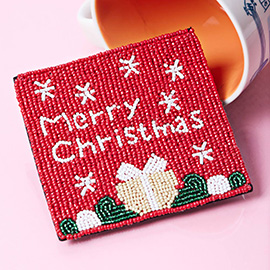 Seed Beaded Merry Christmas Coaster