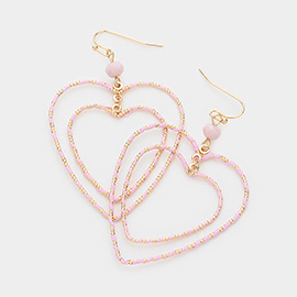 Raffia Wrapped Double Open Heart Link Dangle Earrings