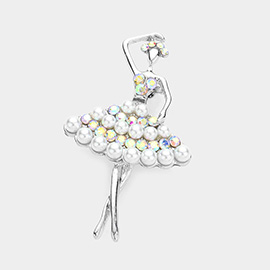 Round Stone Pearl Embellished Ballerina Pin Brooch