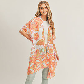 Flower Leaf Print Cover Up Kimono Poncho