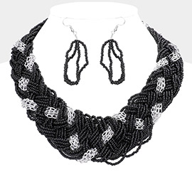 Braided Metal Chain Seed Beaded Necklace