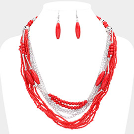 Metal Chain Seed Beaded Multi Layered Necklace