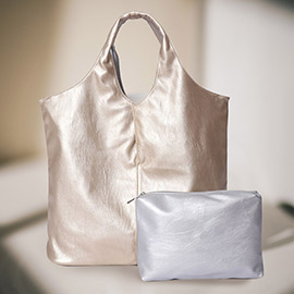 2PCS - Reversible Metallic Tote and Pouch Bags