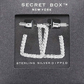 Secret Box _ Sterling Silver Dipped Textured Metal Rectangle Hoop Earrings