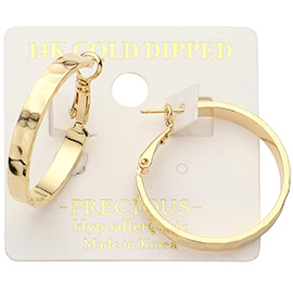 14K Gold Dipped 1.2 Inch Textured Metal Hoop Earrings