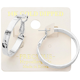 14K White Gold Dipped 1.2 Inch Textured Metal Hoop Earrings