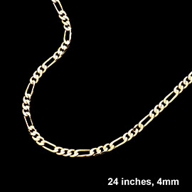 Gold Plated 24 Inch 4mm Figaro Metal Chain Necklace