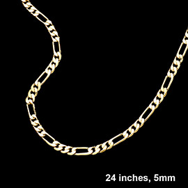 Gold Plated 24 Inch 5mm Figaro Metal Chain Necklace