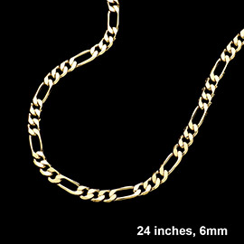 Gold Plated 24 Inch 6mm Figaro Metal Chain Necklace