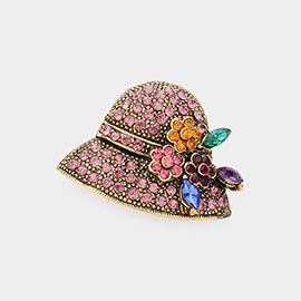 Flower Hat Rhinestone Pin Brooch