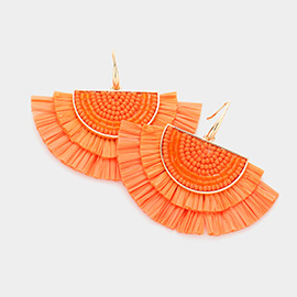 Bead Embellished Raffia Fringe Dangle Earrings