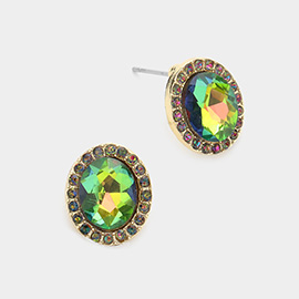 Oval Stone Stud Evening Earrings