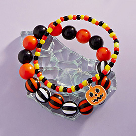 2PCS - Halloween Pumpkin Charm Beaded Stretch Bracelets