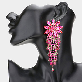 Flower Accented Rhinestone Evening Earrings