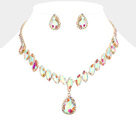 Marquise Stone Cluster Dropped Teardrop Evening Necklace
