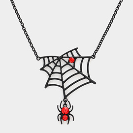 Stone Embellished Cobweb Spider Link Pendant Necklace