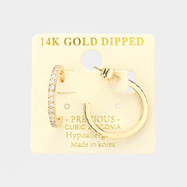 14K Gold Dipped CZ Embellished 0.75 Inch Metal Hoop Earrings