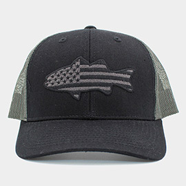 American USA Flag Fish Mesh Back Baseball Cap