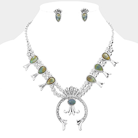 Teardrop Accented Squash Blossom Antique Metal Necklace