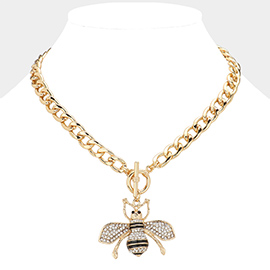 Rhinestone Embellished Bee Pendant Toggle Necklace