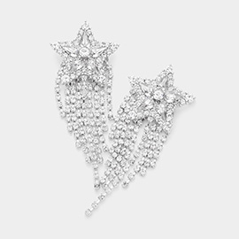 Star Accented Rhinestone Fringe Dangle Earrings