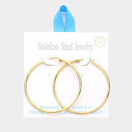 18K Gold Dipped Stainless Steel 2 Inch Metal Hoop Pin Catch Earrings