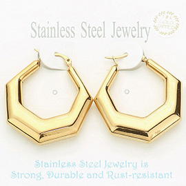 18K Gold Dipped Stainless Steel 1.4 Inch Metal Heptagon Hoop Pin Catch Earrings