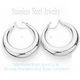 Stainless Steel 1.5 Inch Metal Hoop Pin Catch Earrings